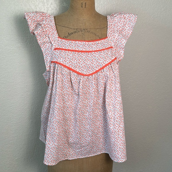 In Loom Womens Large Coral Ruffle Sleeveless Floral Top‎ Square Neck Flowy NWT - Picture 1 of 6